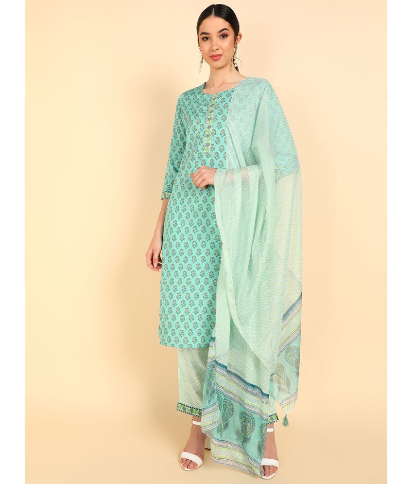     			Vaamsi Polyester Printed Kurti With Pants Women's Stitched Salwar Suit - Sea Green ( Pack of 1 )