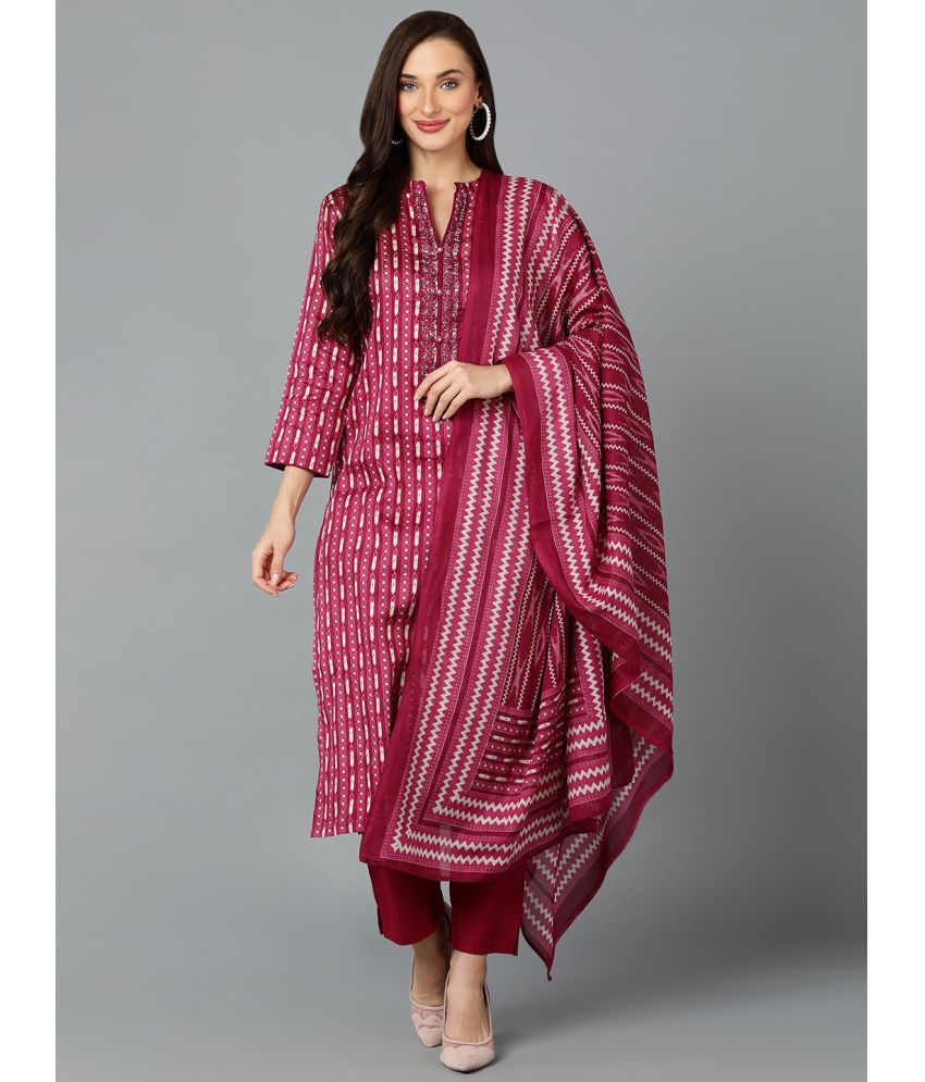     			Vaamsi Rayon Printed Kurti With Pants Women's Stitched Salwar Suit - Burgundy ( Pack of 1 )