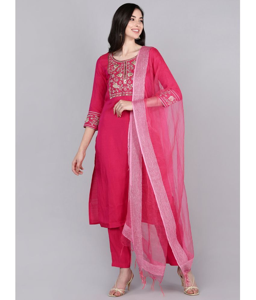     			Vaamsi Silk Blend Embroidered Kurti With Pants Women's Stitched Salwar Suit - Pink ( Pack of 1 )