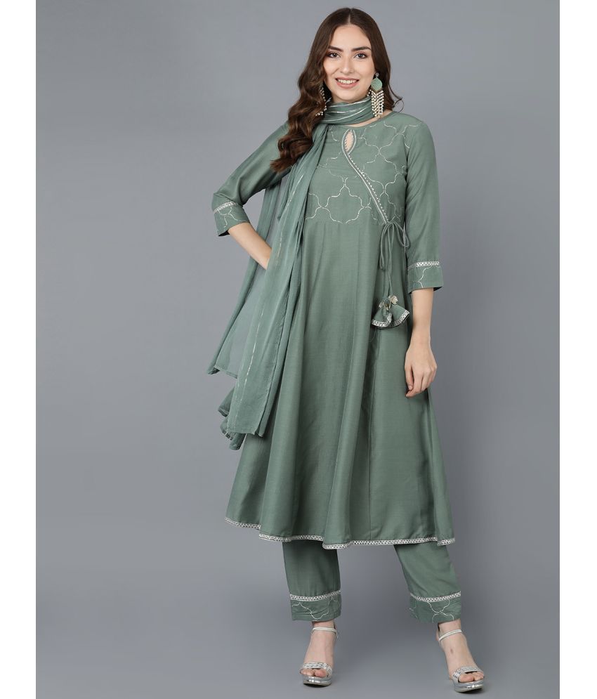     			Vaamsi Silk Blend Solid Kurti With Pants Women's Stitched Salwar Suit - Teal ( Pack of 1 )