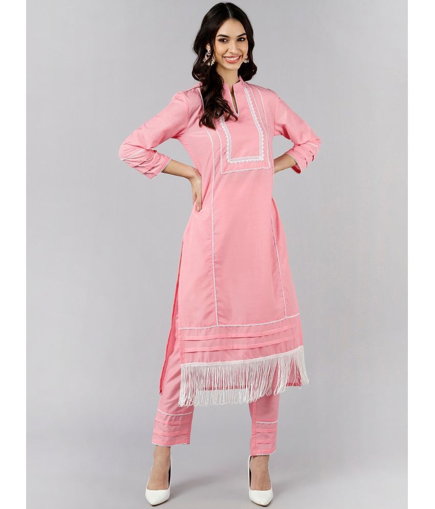     			Vaamsi Silk Blend Solid Kurti With Pants Women's Stitched Salwar Suit - Pink ( Pack of 1 )