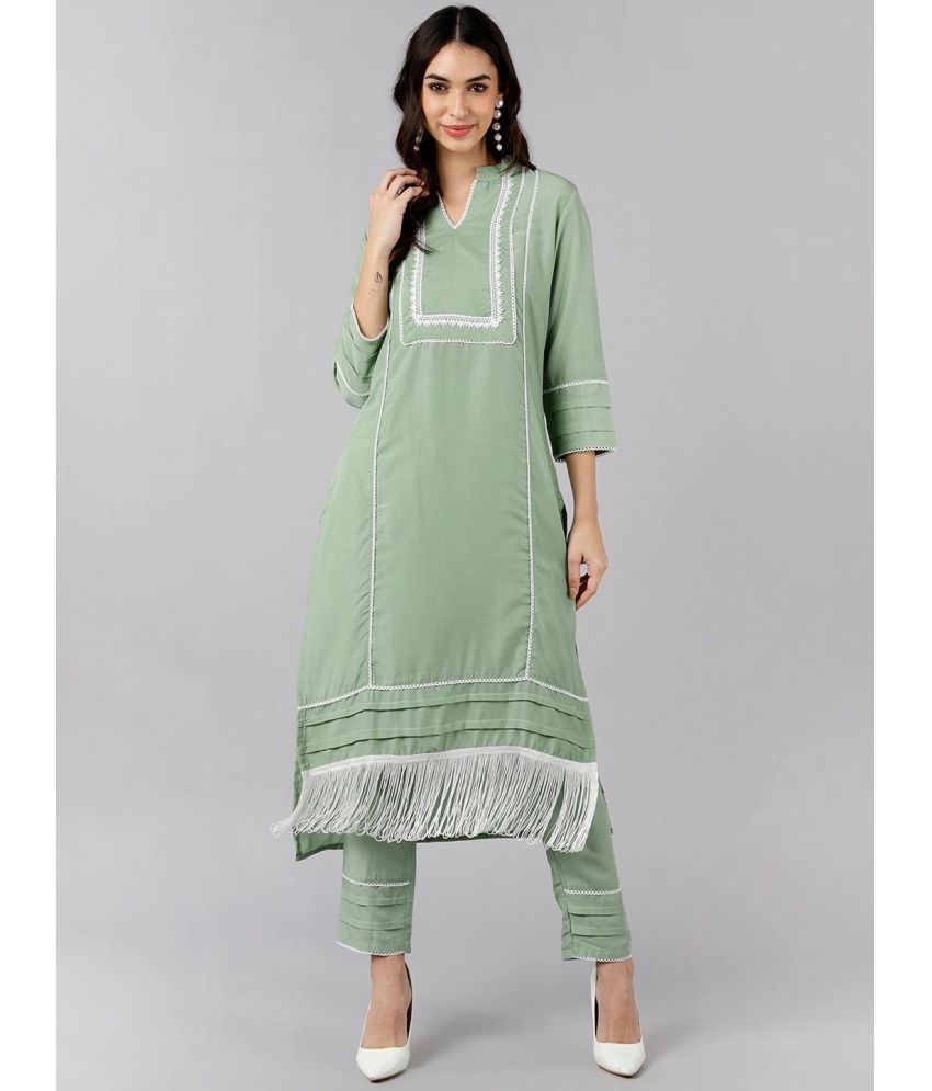     			Vaamsi Silk Blend Solid Kurti With Pants Women's Stitched Salwar Suit - Green ( Pack of 1 )