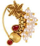 Vivastri Premium Gold Plated Nath Collection  With Beautiful & Luxurious Red Diamond Pearl Studded Maharashtraian Nath For Women & Girls-VIVA1170NTH-Press-Red