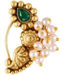 Vivastri Premium Gold Plated Nath Collection  With Beautiful & Luxurious Green Diamond Pearl Studded Maharashtraian Nath For Women & Girls-VIVA1171NTH-Press-Green