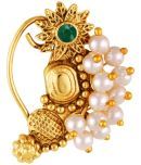 Vivastri Premium Gold Plated Nath Collection  With Beautiful & Luxurious Green Diamond Pearl Studded Maharashtraian Nath For Women & Girls-VIVA1167NTH-Press-Green