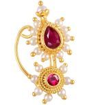 Vivastri Premium Gold Plated Nath Collection  With Beautiful & Luxurious Red Diamond Pearl Studded Maharashtraian  Nath For Women & Girls-VIVA1165NTH-Press-Moti