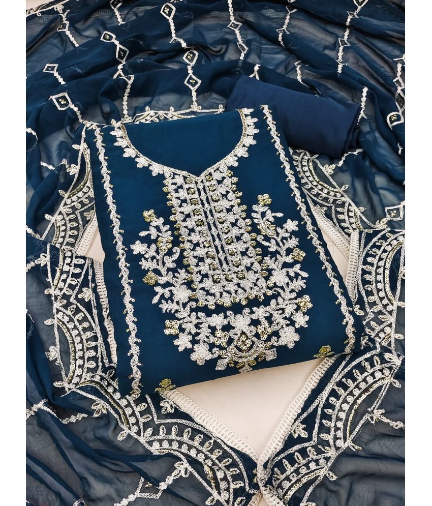     			ALSHOP Unstitched Georgette Embroidered Dress Material - Blue ( Pack of 1 )