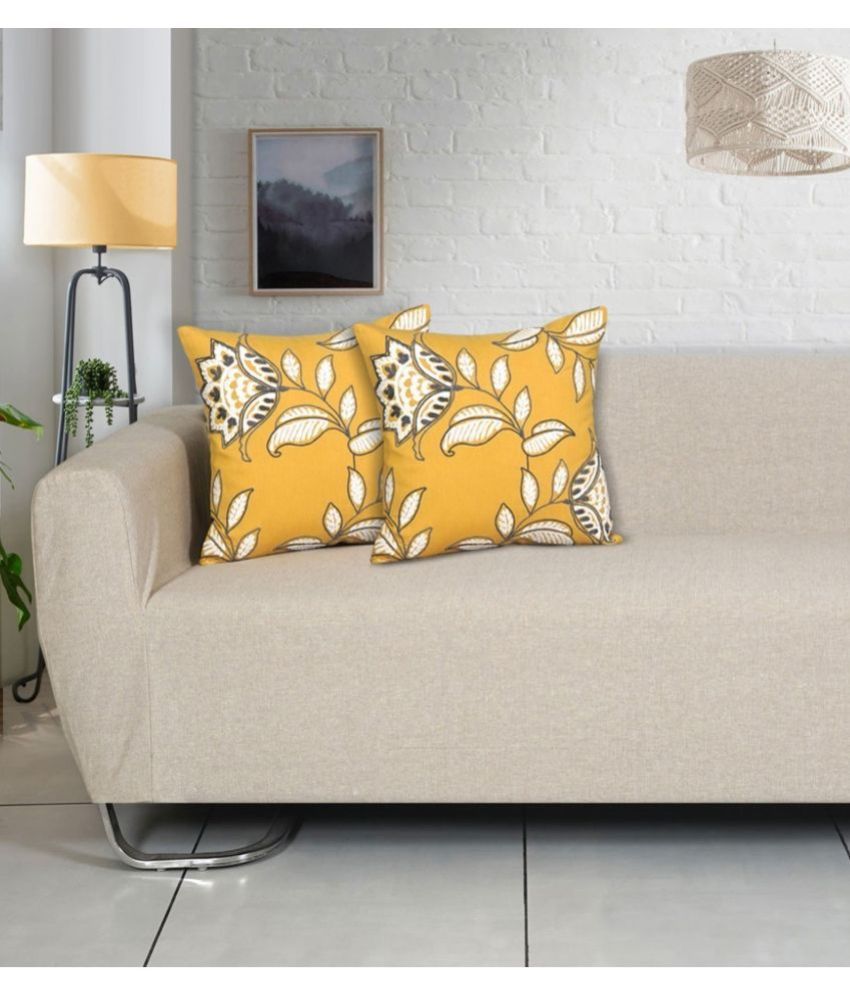     			ODE & CLEO Set of 2 Cotton Floral Square Cushion Cover (45X45)cm - Yellow
