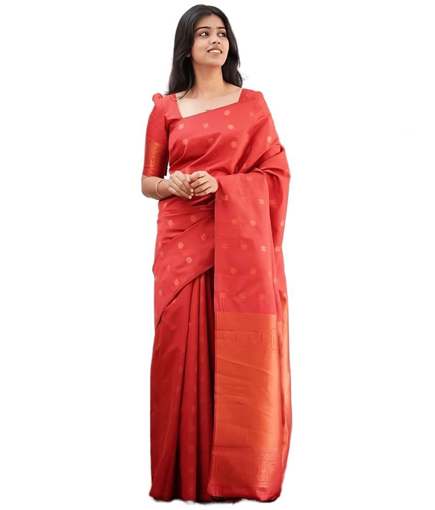     			Sidhidata Banarasi Silk Self Design Saree With Blouse Piece - Red ( Pack of 1 )