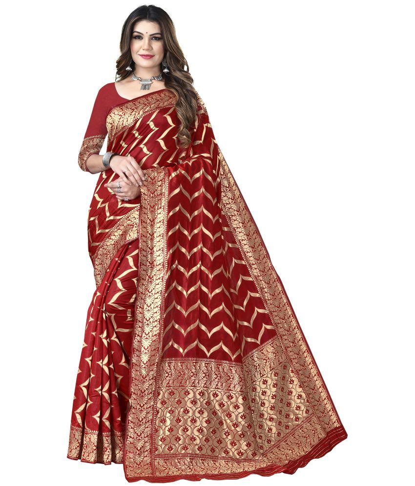     			Sidhidata Banarasi Silk Self Design Saree With Blouse Piece - Red ( Pack of 1 )