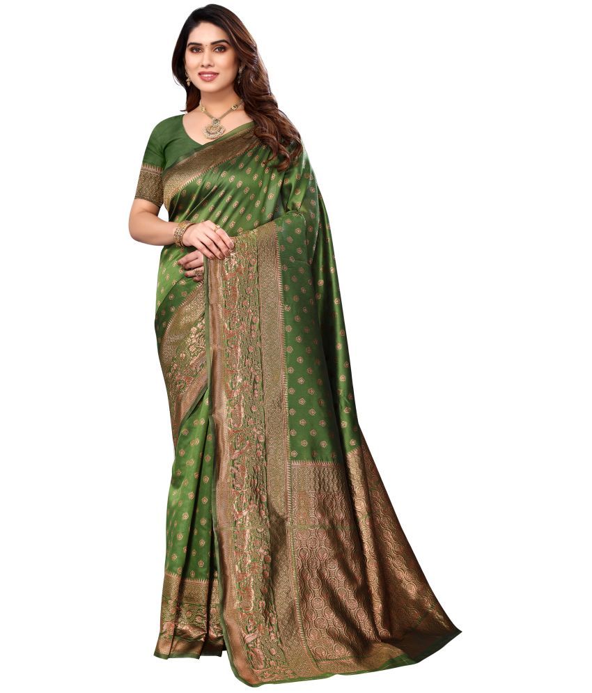     			Sidhidata Banarasi Silk Self Design Saree With Blouse Piece - Green ( Pack of 1 )