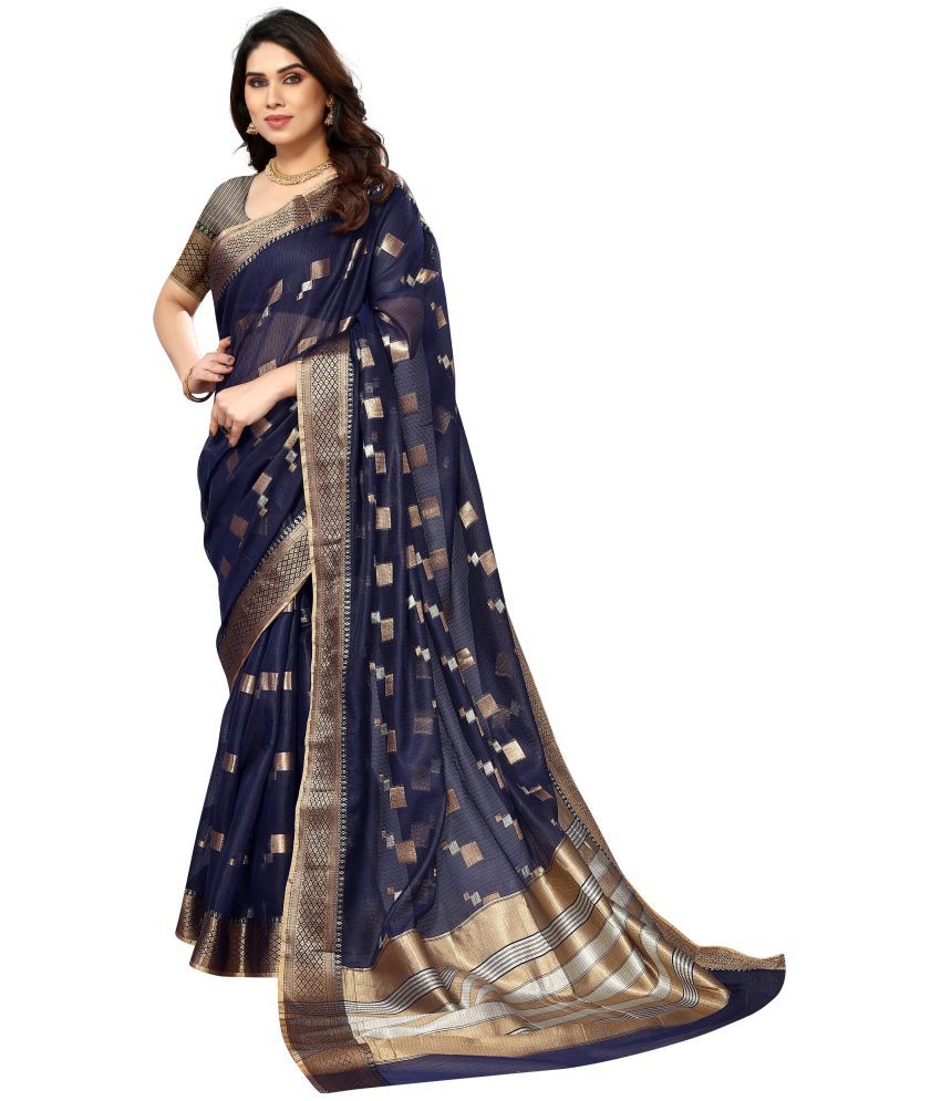     			Sidhidata Cotton Woven Saree With Blouse Piece - Navy Blue ( Pack of 1 )