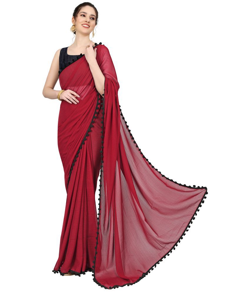     			Sidhidata Georgette Dyed Saree With Blouse Piece - Red ( Pack of 1 )