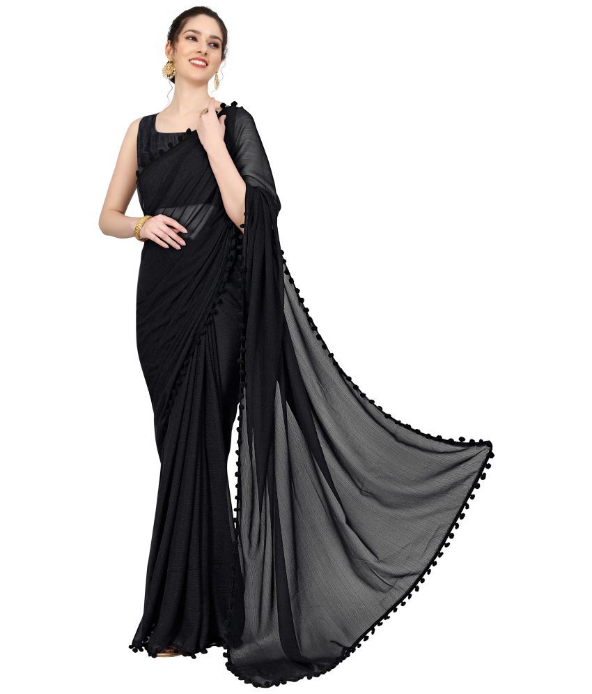     			Sidhidata Georgette Dyed Saree With Blouse Piece - Black ( Pack of 1 )