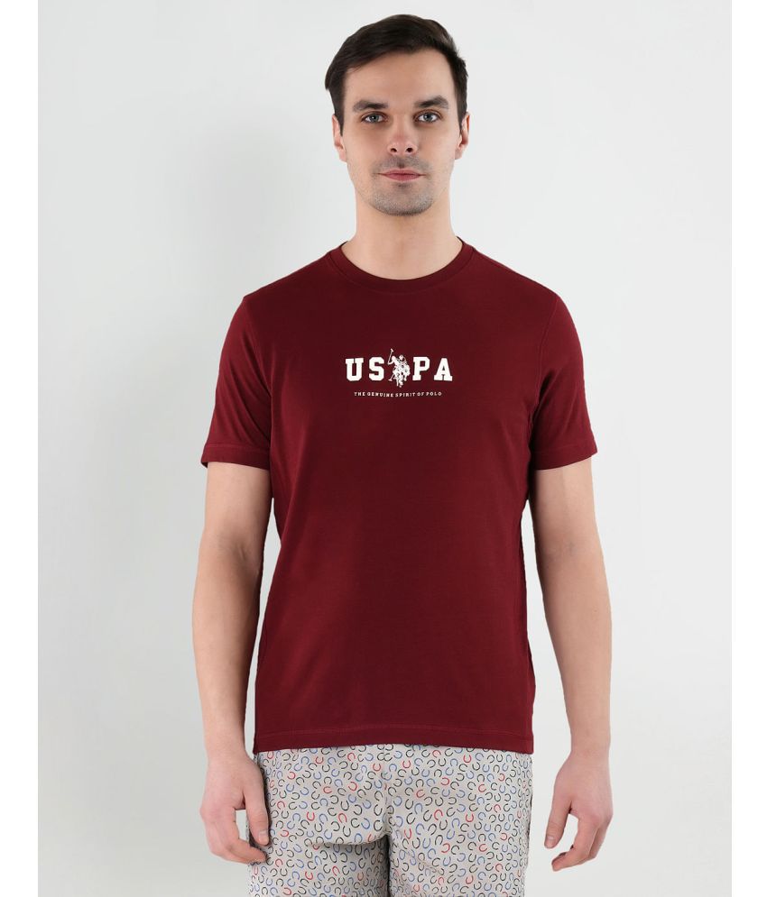    			U.S. Polo Assn. Cotton Regular Fit Printed Half Sleeves Men's T-Shirt - Maroon ( Pack of 1 )