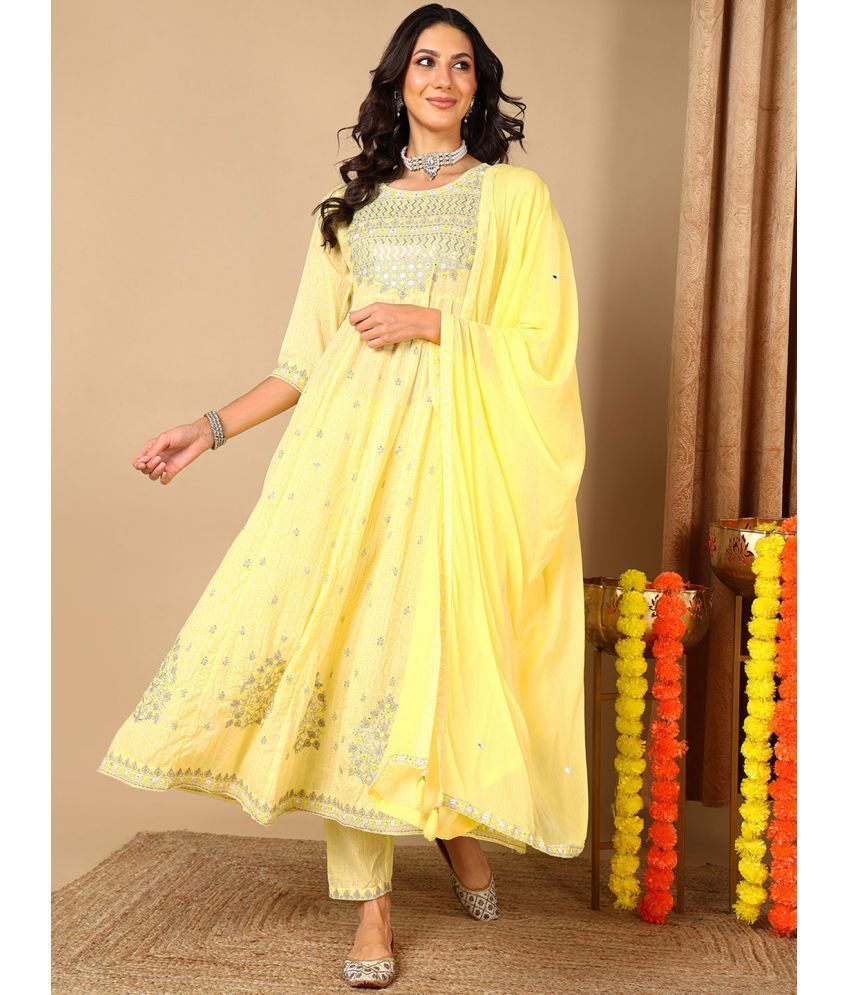     			Vaamsi Cotton Embroidered Kurti With Pants Women's Stitched Salwar Suit - Yellow ( Pack of 1 )