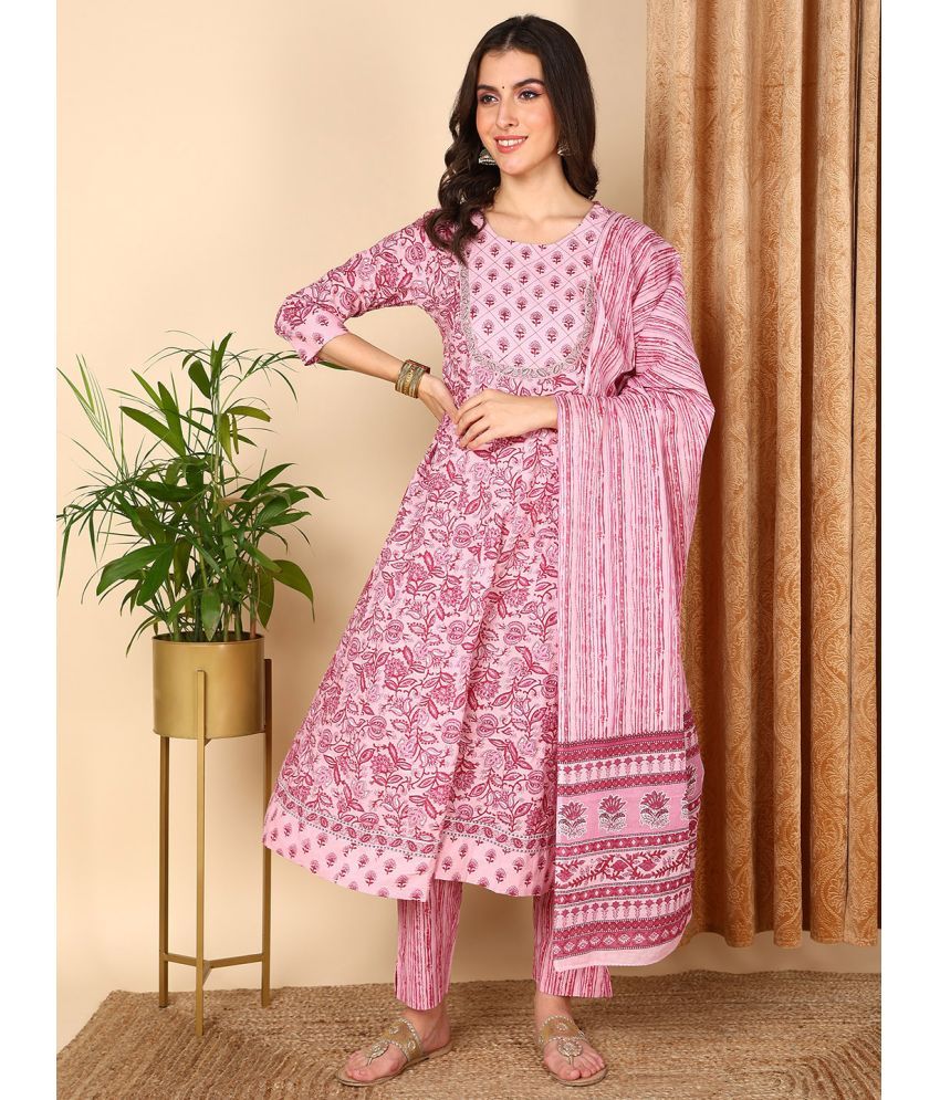     			Vaamsi Cotton Printed Kurti With Pants Women's Stitched Salwar Suit - Pink ( Pack of 1 )