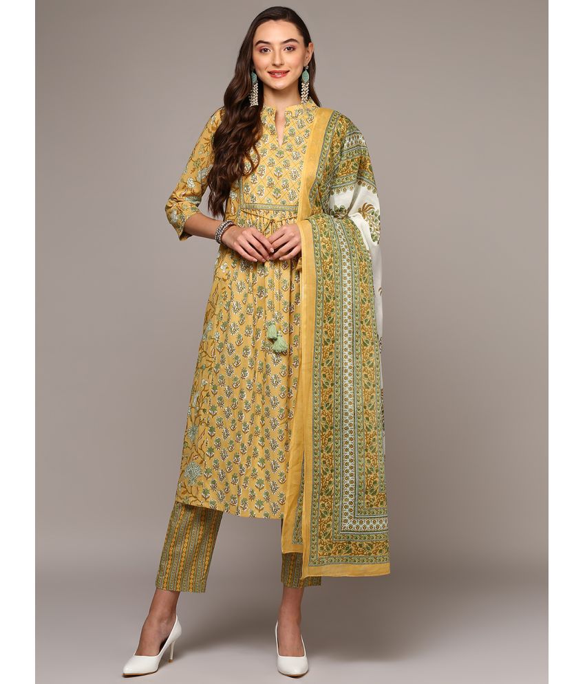     			Vaamsi Cotton Printed Kurti With Pants Women's Stitched Salwar Suit - Yellow ( Pack of 1 )