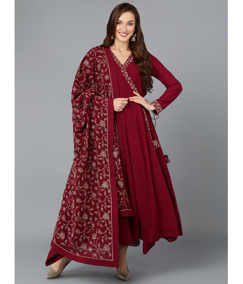     			Vaamsi Georgette Embroidered Kurti With Palazzo Women's Stitched Salwar Suit - Maroon ( Pack of 1 )