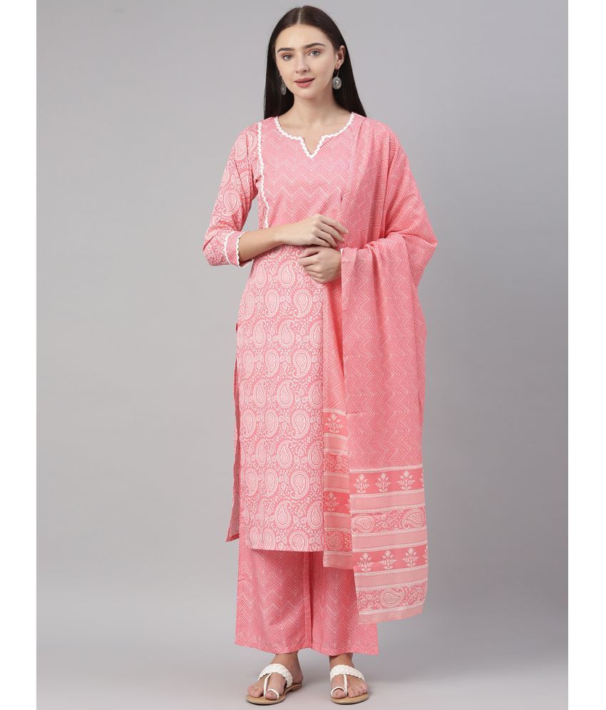     			Vaamsi Polyester Printed Kurti With Palazzo Women's Stitched Salwar Suit - Pink ( Pack of 1 )