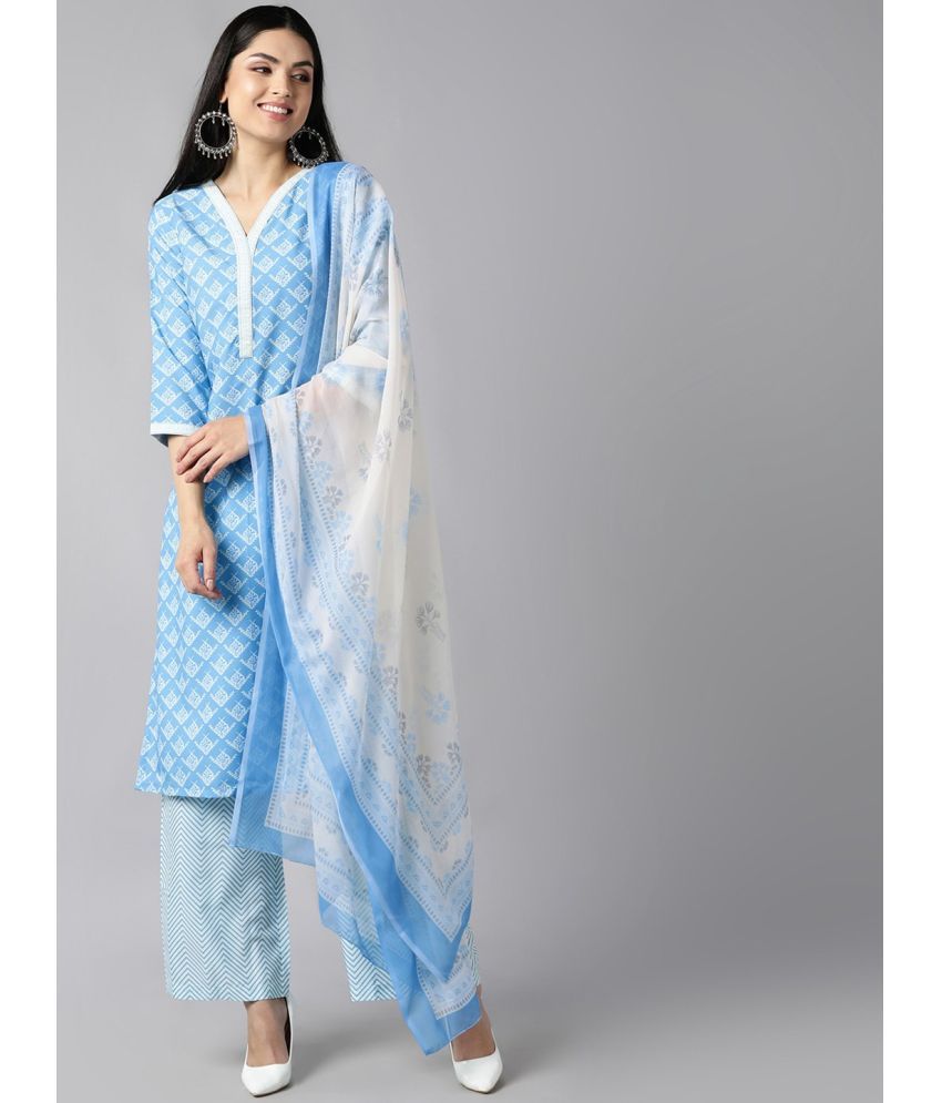     			Vaamsi Polyester Printed Kurti With Palazzo Women's Stitched Salwar Suit - Blue ( Pack of 1 )