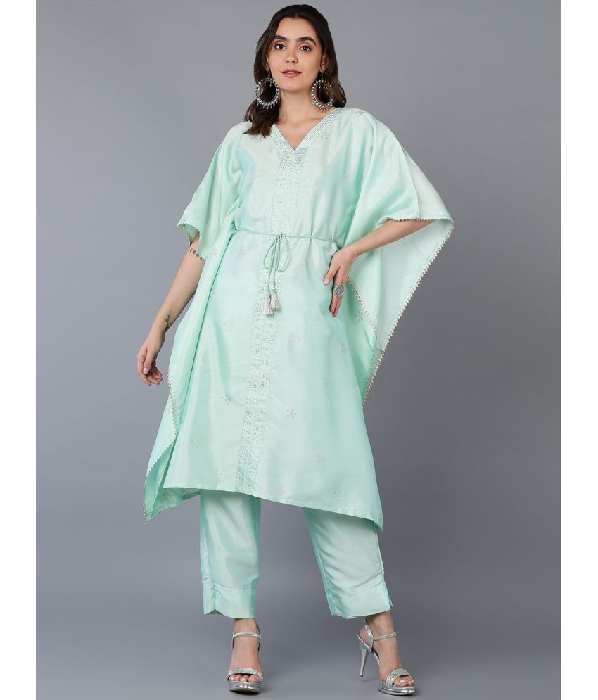     			Vaamsi Polyester Self Design Kurti With Pants Women's Stitched Salwar Suit - Sea Green ( Pack of 1 )