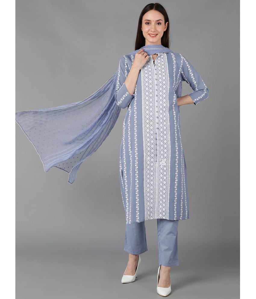     			Vaamsi Silk Blend Embroidered Kurti With Pants Women's Stitched Salwar Suit - Blue ( Pack of 1 )