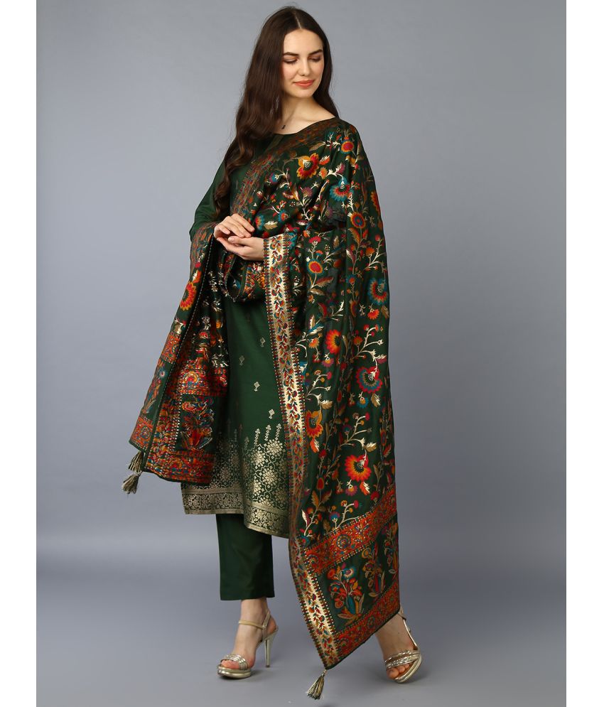     			Vaamsi Silk Blend Self Design Kurti With Pants Women's Stitched Salwar Suit - Green ( Pack of 1 )