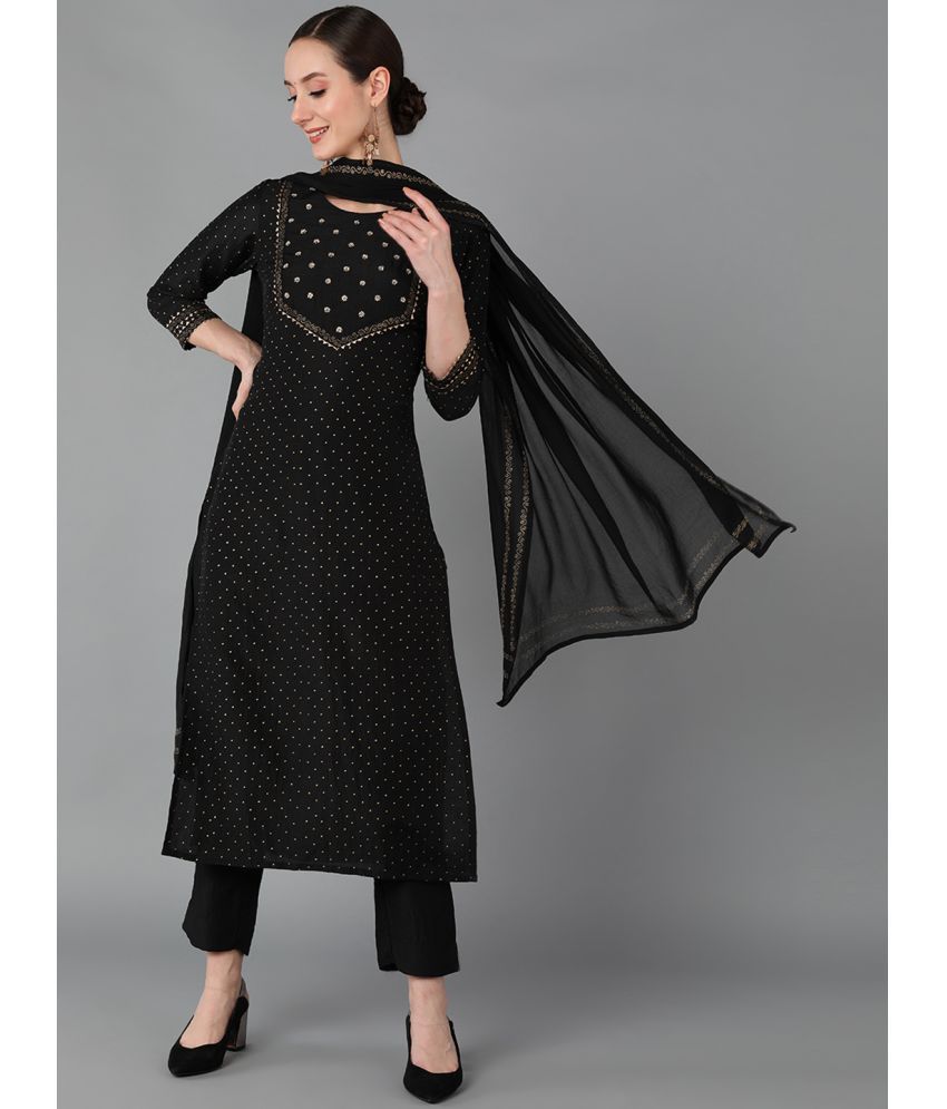    			Vaamsi Silk Blend Self Design Kurti With Pants Women's Stitched Salwar Suit - Black ( Pack of 1 )