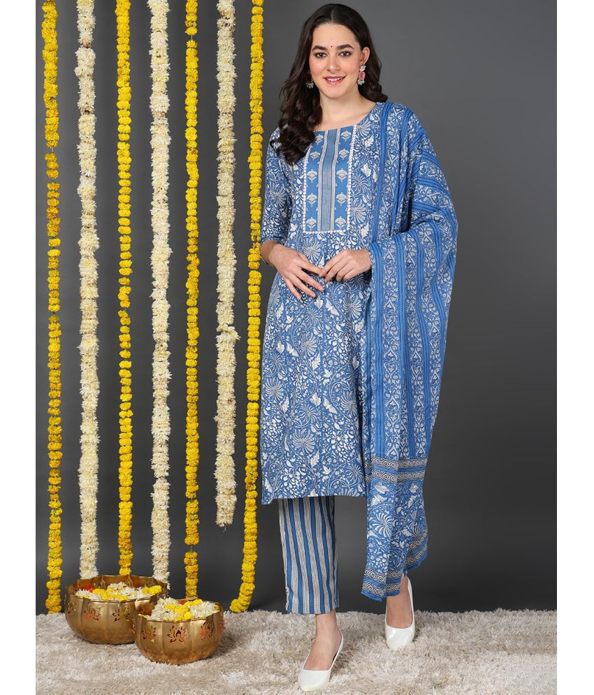     			Vaamsi Viscose Printed Kurti With Pants Women's Stitched Salwar Suit - Blue ( Pack of 1 )