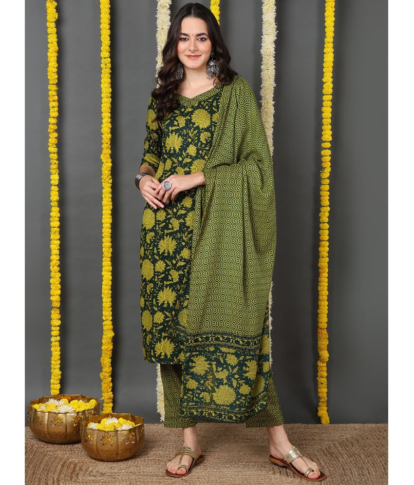     			Vaamsi Rayon Printed Kurti With Pants Women's Stitched Salwar Suit - Green ( Pack of 1 )