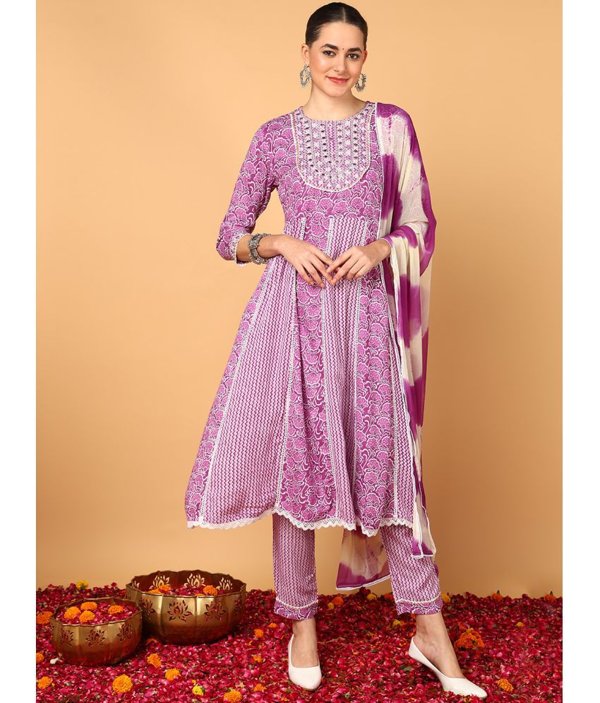     			Vaamsi Viscose Self Design Kurti With Pants Women's Stitched Salwar Suit - Purple ( Pack of 1 )