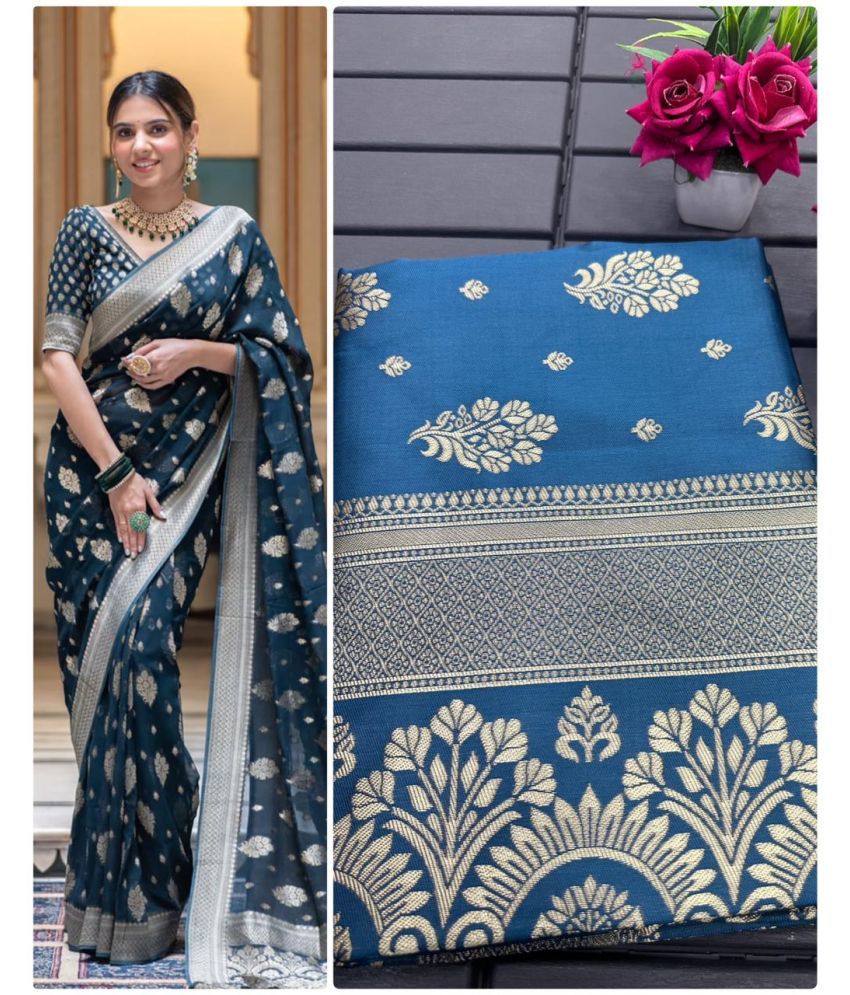     			A TO Z CART Banarasi Silk Embellished Saree With Blouse Piece - Rama ( Pack of 1 )