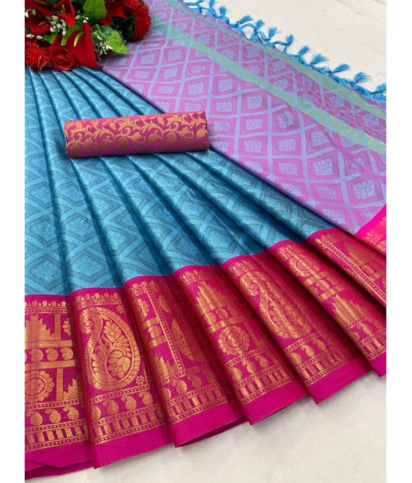     			A TO Z CART Banarasi Silk Embellished Saree With Blouse Piece - SkyBlue ( Pack of 1 )