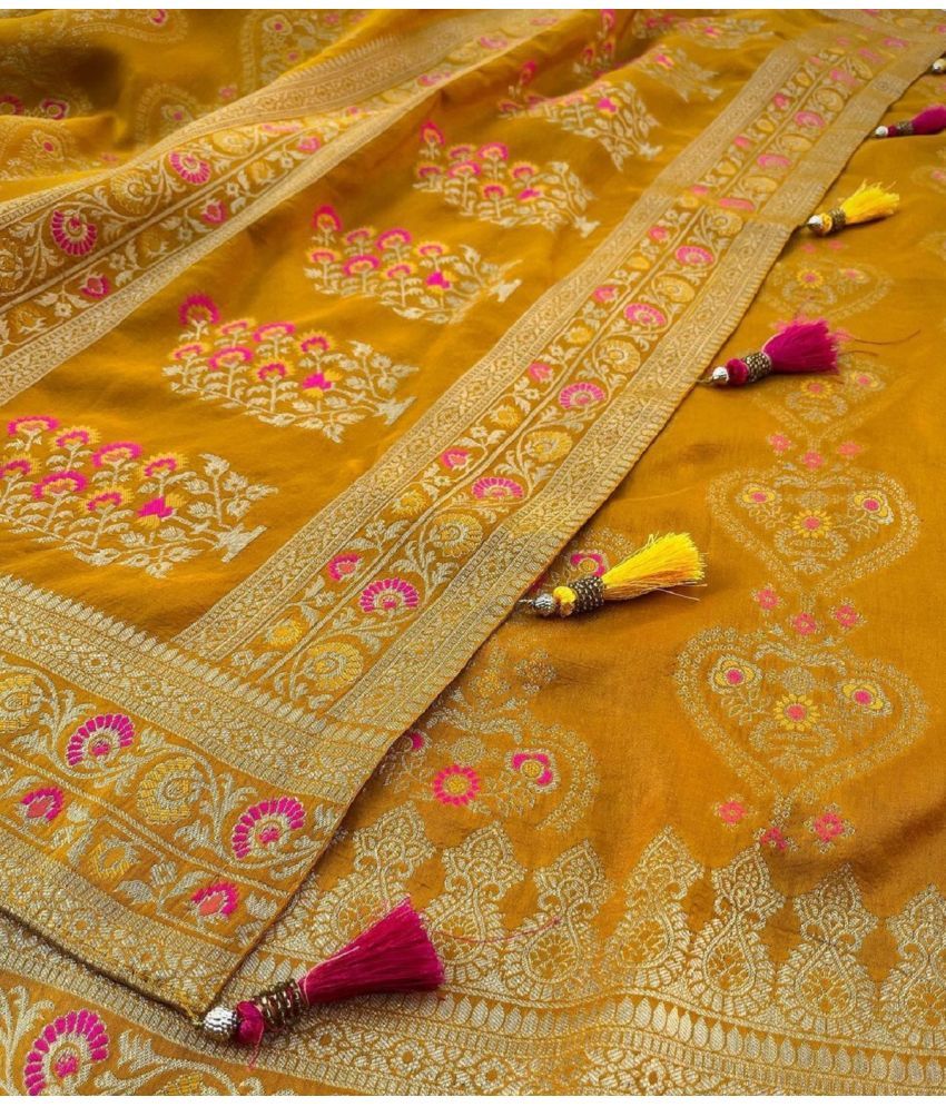     			A TO Z CART Banarasi Silk Embellished Saree With Blouse Piece - Yellow ( Pack of 1 )