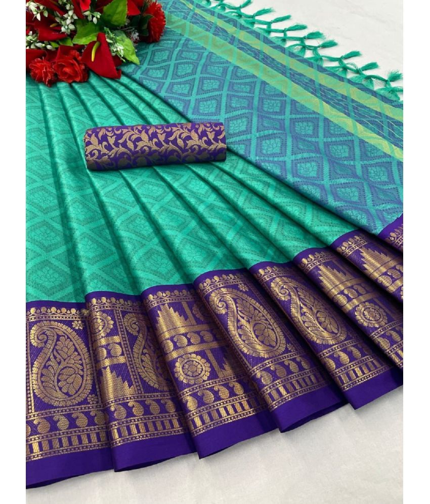     			A TO Z CART Banarasi Silk Embellished Saree With Blouse Piece - Mint Green ( Pack of 1 )