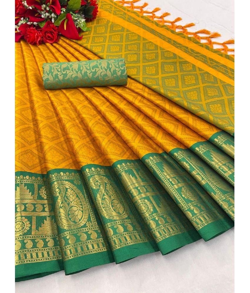     			A TO Z CART Banarasi Silk Embellished Saree With Blouse Piece - Yellow ( Pack of 1 )