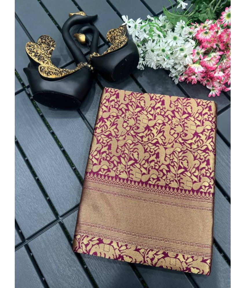     			A TO Z CART Banarasi Silk Embellished Saree With Blouse Piece - Wine ( Pack of 1 )