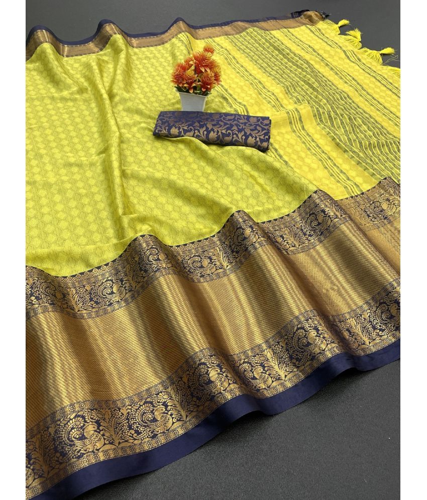     			A TO Z CART Cotton Silk Embellished Saree With Blouse Piece - Yellow ( Pack of 1 )