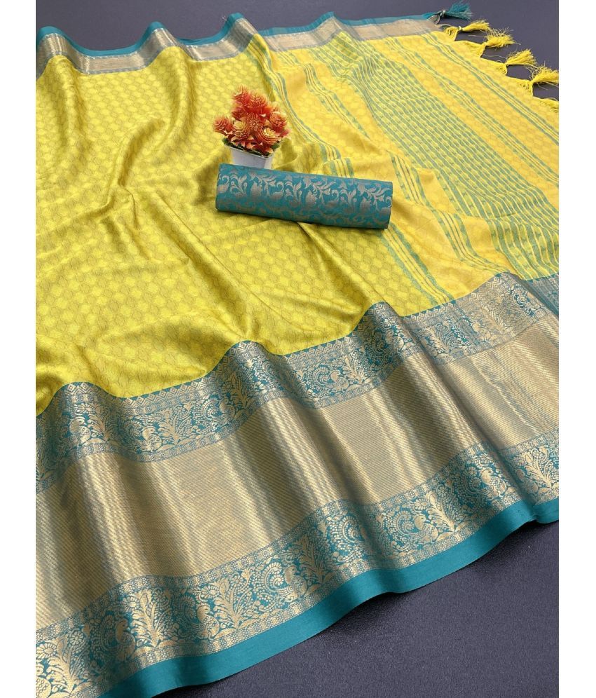     			A TO Z CART Cotton Silk Embellished Saree With Blouse Piece - Rama ( Pack of 1 )