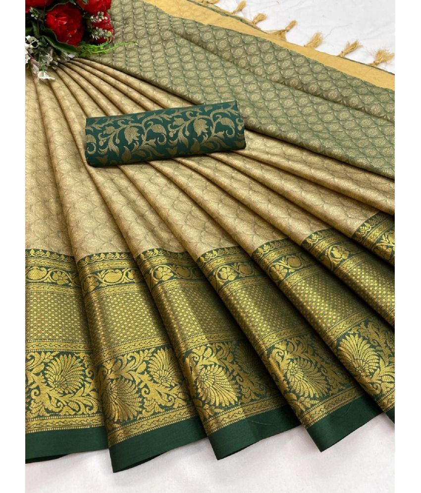     			A TO Z CART Cotton Silk Embellished Saree With Blouse Piece - Light Green ( Pack of 1 )
