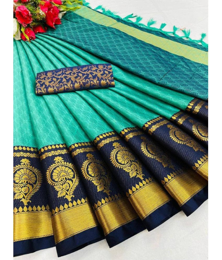     			A TO Z CART Cotton Silk Embellished Saree With Blouse Piece - LightBLue ( Pack of 1 )
