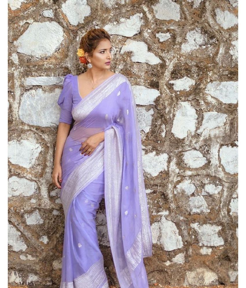     			A TO Z CART Jacquard Embellished Saree With Blouse Piece - Lavender ( Pack of 1 )
