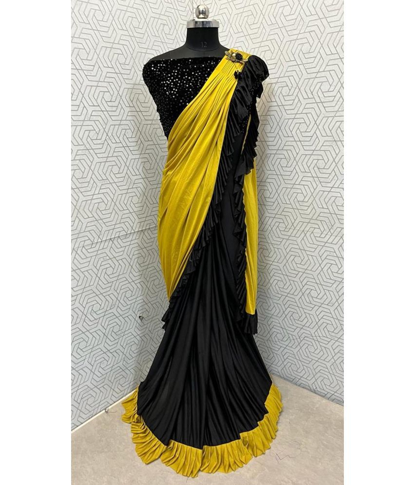     			A TO Z CART Lycra Embellished Saree With Blouse Piece - Yellow ( Pack of 1 )