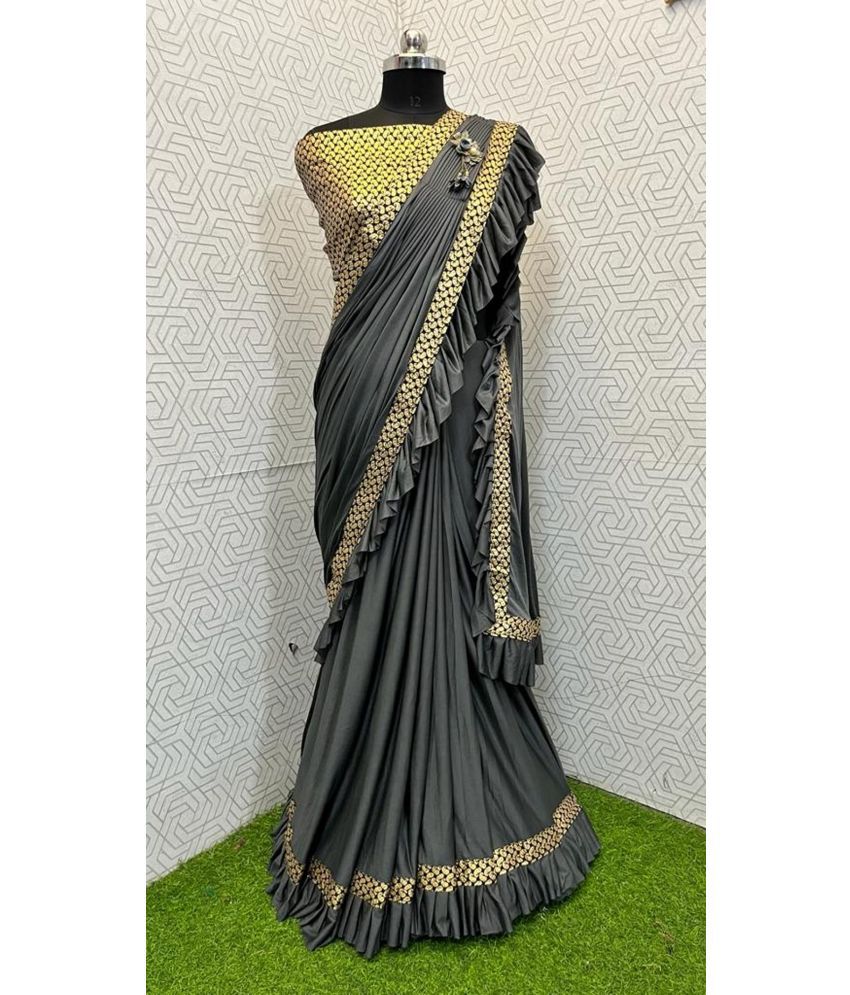     			A TO Z CART Lycra Embellished Saree With Blouse Piece - Grey ( Pack of 1 )