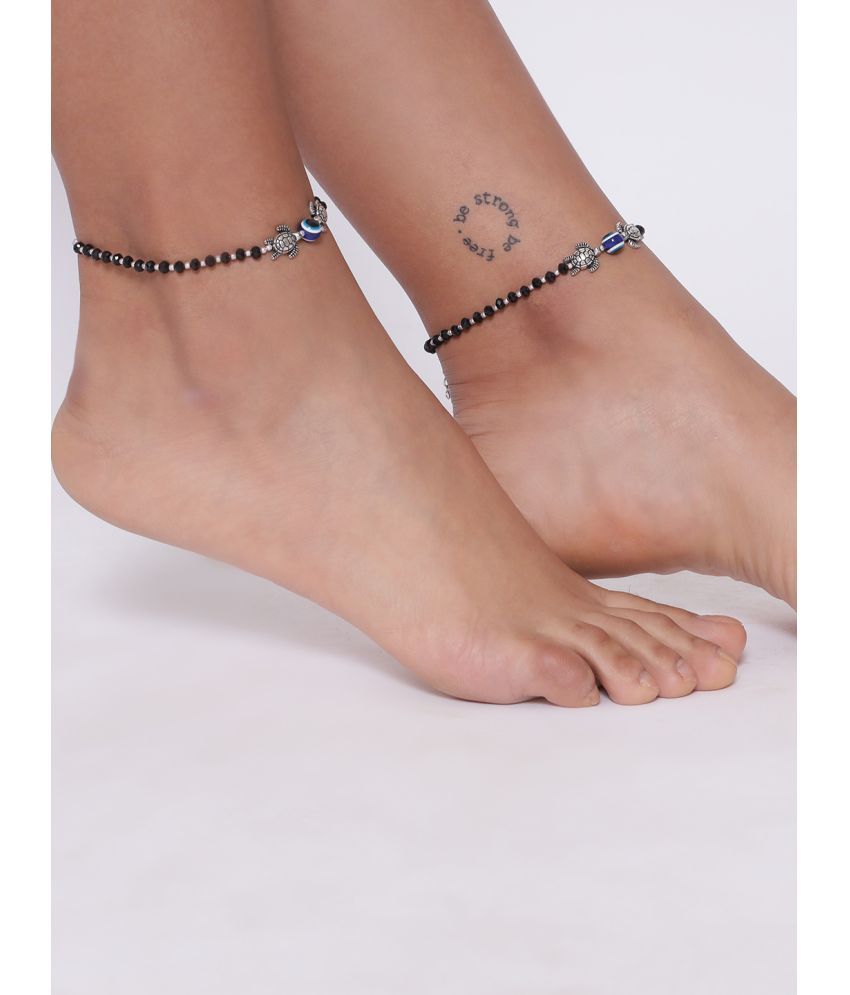     			AATMANA Black Anklets ( Pack of 1 )