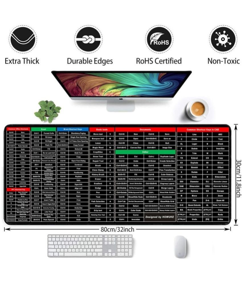     			Anti-Slip Keyboard Large Gaming Mouse Pad (80x30cm) with Office Excel Software Shortcuts Key Patterns,Extended Large Cheat, Large Rubber Base Mice Smooth Cloth Desk Mat