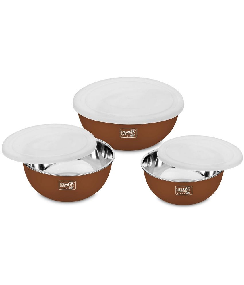     			Classic Essentials Microwave Safe Bowls Steel Brown Food Container ( Set of 3 )
