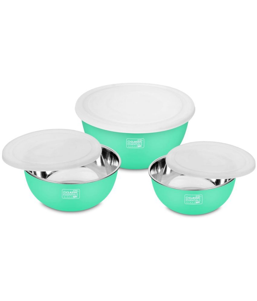     			Classic Essentials Microwave Safe Bowls Steel Green Food Container ( Set of 3 )