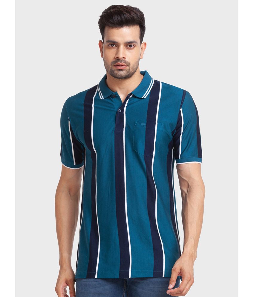     			Colorplus Cotton Regular Fit Striped Half Sleeves Men's Polo T Shirt - Blue ( Pack of 1 )
